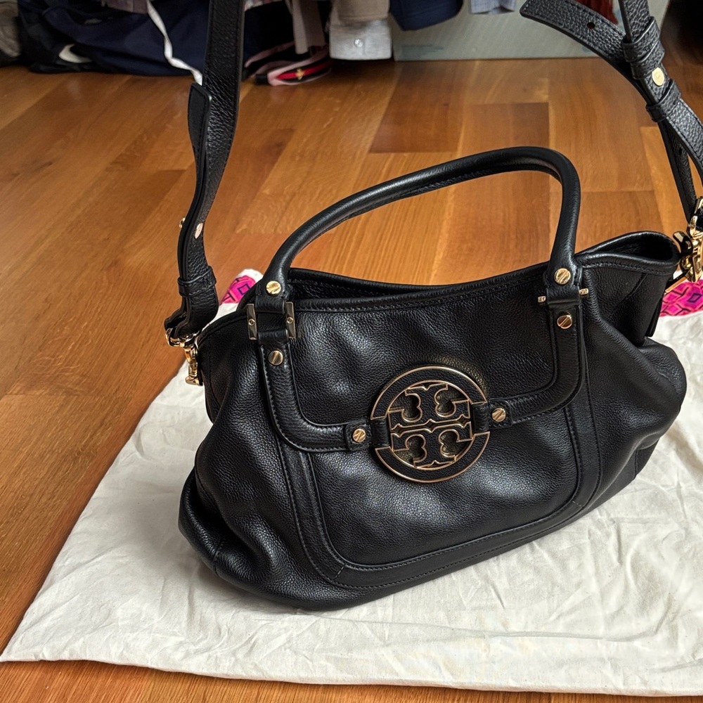 Tory Burch Black Shoulder Bag with Gold Logo